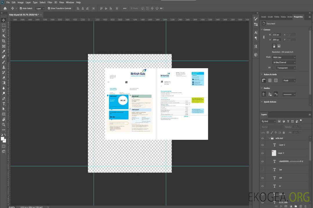 Modèle PSD de facture de services publics pour les entreprises britanniques de gaz du Royaume-Uni template